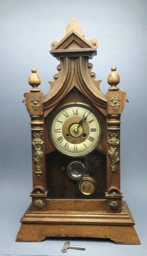 Antique Gingerbread/  Kitchen Shelf Clock Brass Cherub Mounts For Repaire