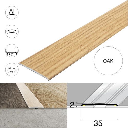 FLAT SELF ADHESIVE ALUMINIUM WOOD EFFECT DOOR EDGING BAR-TRIM-THRESHOLD-35mm A08