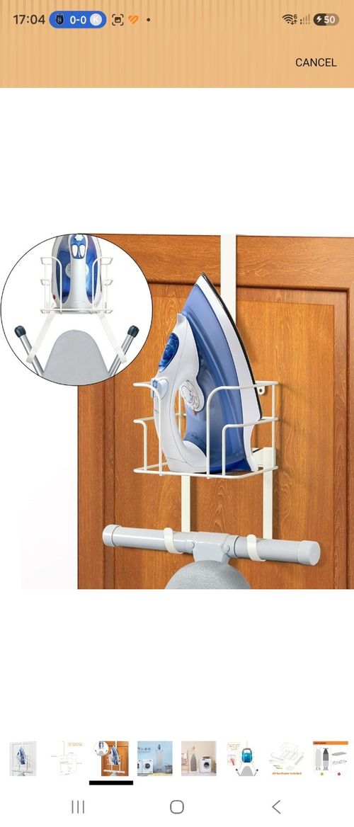 Over-the-Door Ironing Board Holder with Iron Storage Basket, Metal White 30lb — image 6