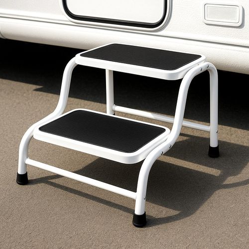 Caravan Double Step Stool Steel Non Slip Rubber Mobility Support Tread Safety — image 4
