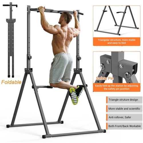 Adjustable Power Tower Station 8-Level Pull Up Bar Home Gym Fitness Workout