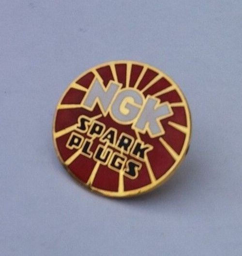 NGK SPARK PLUGS 1980s VTG PIN BADGE