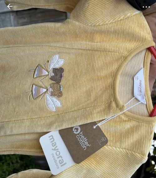 Mayoral Newborn Yellow Corduroy Footed Babygrow, Embroidered, Snap Closure — image 2