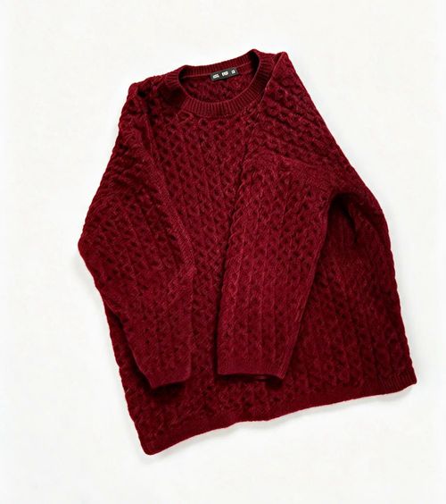 F&F Burgundy Waffle-Knit Textured Crew Neck Pullover Jumper Women’s XL — image 1
