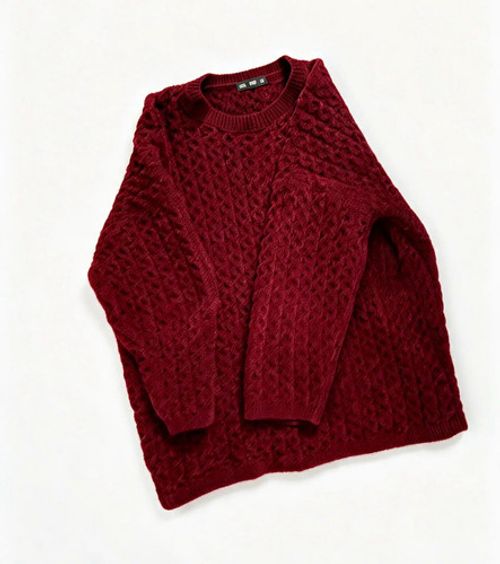 F&F Burgundy Waffle-Knit Textured Crew Neck Pullover Jumper Women’s XL