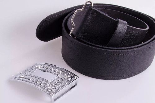 Scottish Black Leather Belt with knots Buckle Mild Grain Kilt Belt S M L XL 2XL