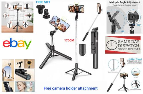 170CM Bluetooth Selfie Tripod Telescopic Stick Remote Extendable WITH FREE GIFT