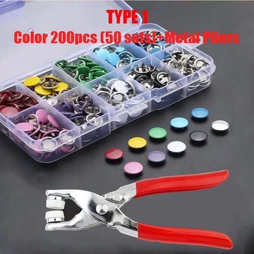 Metal Snap Fastener Kit Press Stud Buttons with Pliers Tool for Sewing Repair — image 1