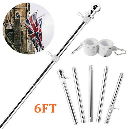 6ft Adjustable Flag Pole Stainless Heavy Duty Rotating Flag Anti Tangle Caravan — image 1