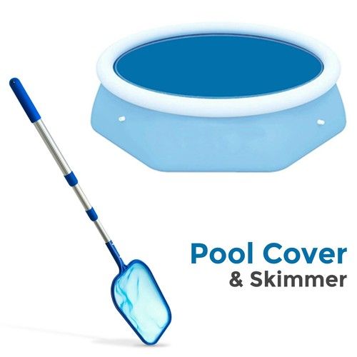 Solar Swimming Pool Cover with Flat Pool Leaf Debris Skimmer for 8/10 FT Pool