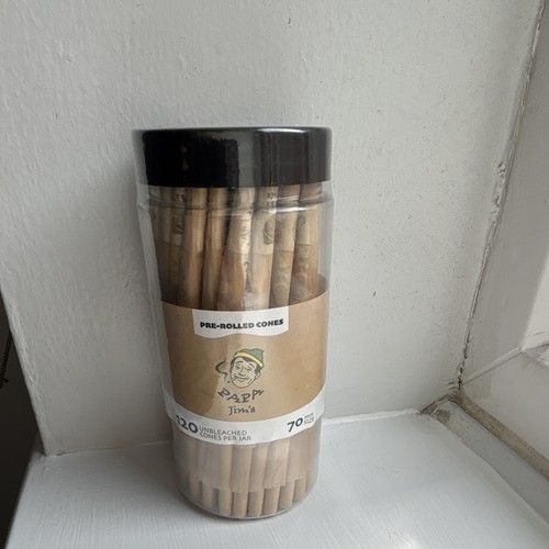 Pappy Jim's Unbleached Plain Pre-Rolled Cones 70mm 120 per Jar