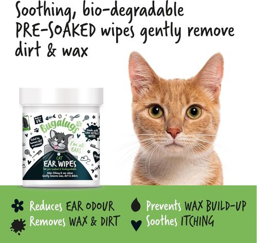 BUGALUGS Cat Ear Cleaner Cat Wipes 100 Biodegradable Stops Head Shaking, Itching — image 7