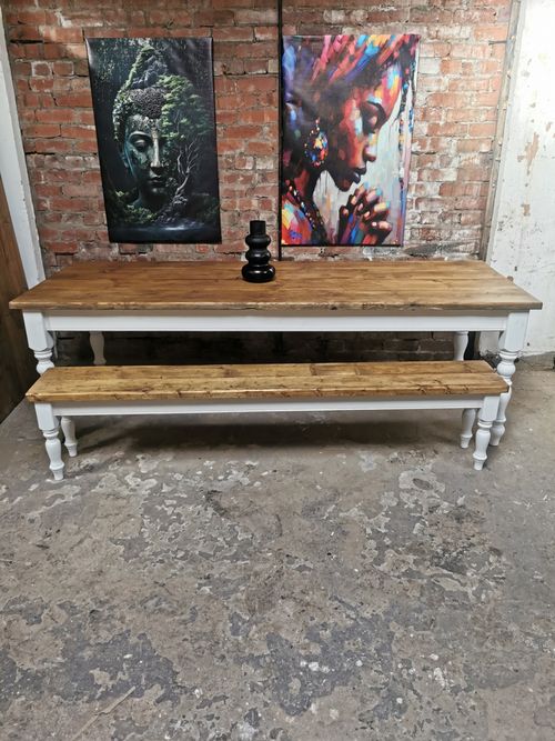 Rustic Reclaimed Plank farmhouse dining table and bench 7ft With 2 Extensions — image 6