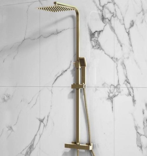 Brushed Brass  Square Bar Mixer Shower with Shower Kit and Fixed Head