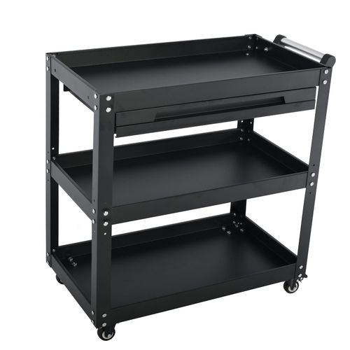 3-Tier Workshop Tool Trolley Cart with Drawer, Steel Garage Storage Cart, Black — image 17