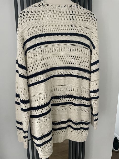 George Cream & Navy Striped Open-Knit V-Neck Cardigan Jumper Long Sleeve S — image 3