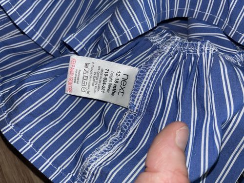 NEXT Girls Blue White Striped Woven Cotton Fit & Flare Ruffle Dress 12-18M — image 3