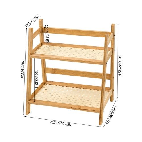 2 Tiers Countertop Organizer Multipurpose Kitchen Rack Bamboo Mug Storage Shelf