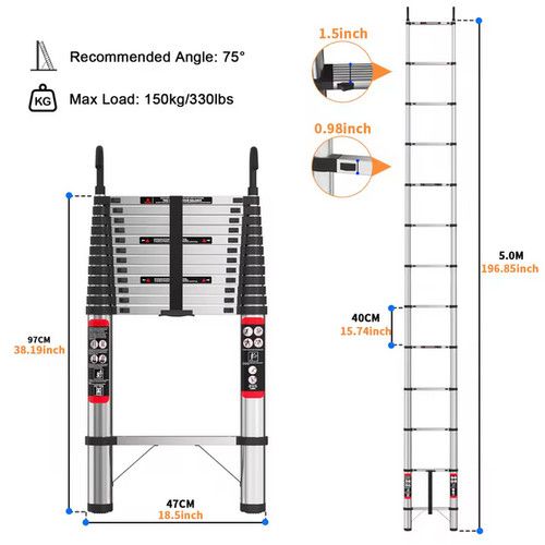 2.6M 3.2M 3.8M 4M 5M Steel Folding Telescopic Extendable Ladder Ladders Workshop