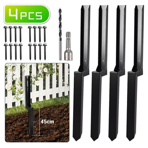 2-4PCS Heavy Duty Fence Post Anchor Repair Kit Support Stakes Steel Ground Spike