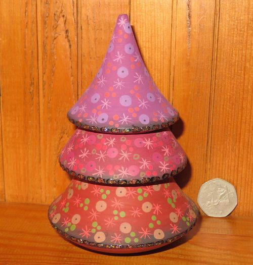 Christmas Tree Wobbly doll Lilac Red Purple ROLY POLY RUSSIAN HAND PAINTED GIFT — image 1