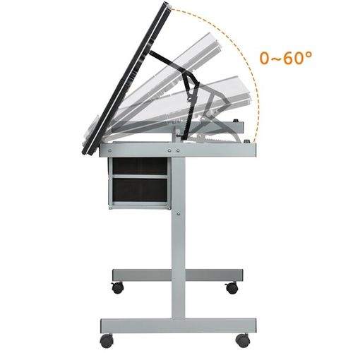 Rolling Drafting Table Angle Adjustable Drawing Artwork Desk with Glass Tabletop — image 7