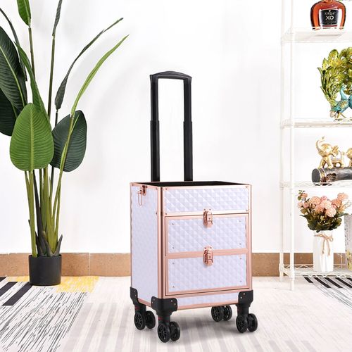 4 in 1 Makeup Trolley Case Vanity Cosmetic Hairdressing 2 Drawer Case on Wheels — image 10