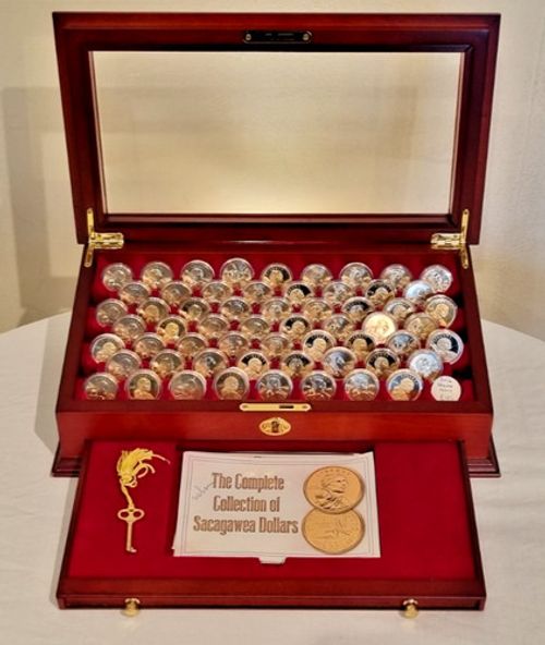 Sacagawea Dollars Proof Set Coins USA The Complete Collection W/ Wood PCS Case