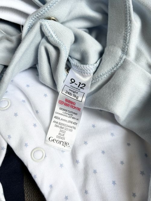 5 Baby Boy Sleepsuits 9-12 Months From George New with Tags — image 4