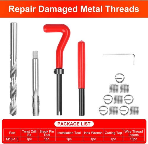 15PC M10 x 1.5 Thread Repair Tool Kit Helicoil Type Thread Inserts Kit