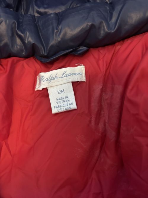 Ralph Lauren Polo Puffer Jacket Hooded Zip 12M Blue/Red Embroidered Logo — image 1