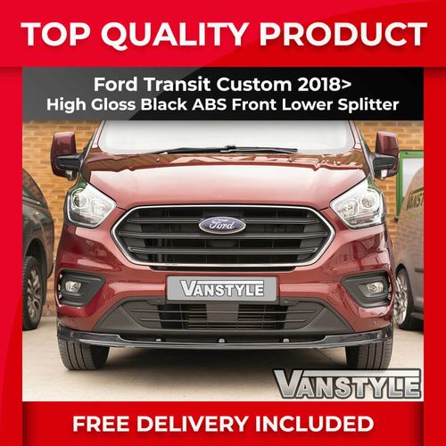 FITS FORD TRANSIT CUSTOM 18 23 LOWER ABS GLOSS BLACK SPLITTER SPOILER BUMPER LIP — image 1