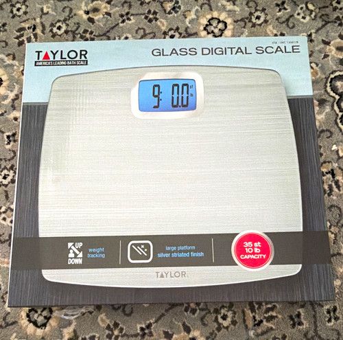 Taylor Glass Digital Scale Silver Square High Capacity Modern Bathroom Scale