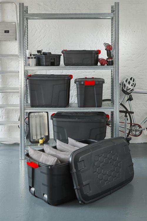 Storage Box with Lid & Wheels Strata Heavy Duty Large, Lockable, 190L - Black — image 4