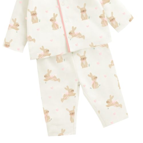 Baby Girls Bunny Rabbit Pyjamas Traditional Button Front Collar Sleepwear Set — image 3