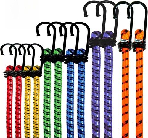 12 Pack Heavy Duty Bungee Elastic Tie Down Cords Set