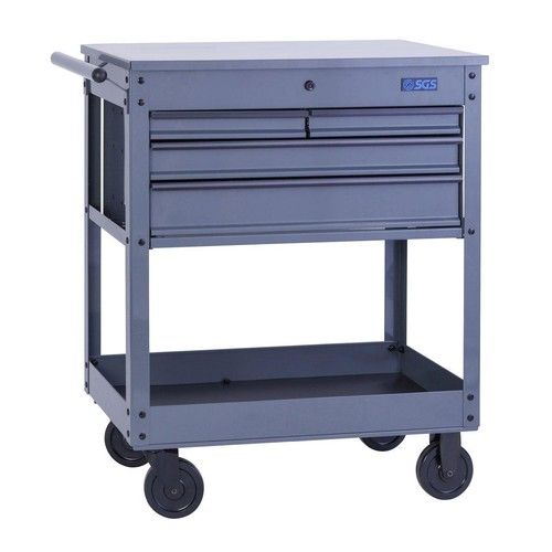 SGS 30in 4 Drawer Tool Cart Top Tray w/ Lid, Side Handle Castors Mobile & Stable