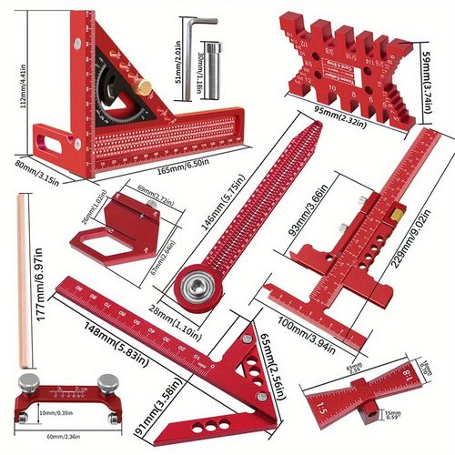 Aluminum Alloy Woodworking Tool Set Multi Function Square Angle Dovetail Rulers — image 2
