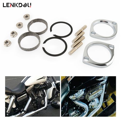 For Harley Big Twin Exhaust Flange Install Kit Pair Flanges Gaskets Nuts Washers — image 4