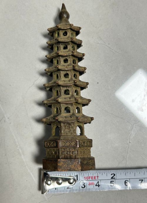 Japanese Collect Old Ancient bronze Exquisite Seven story pagoda