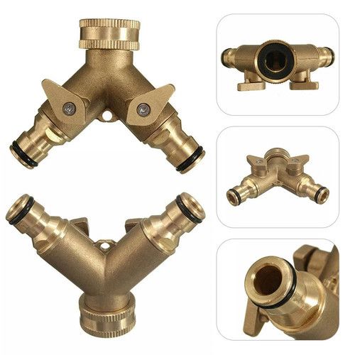 2 Way Brass Garden Hose Tap Double Pipe Connector Twin Hosepipe Adaptor Splitter
