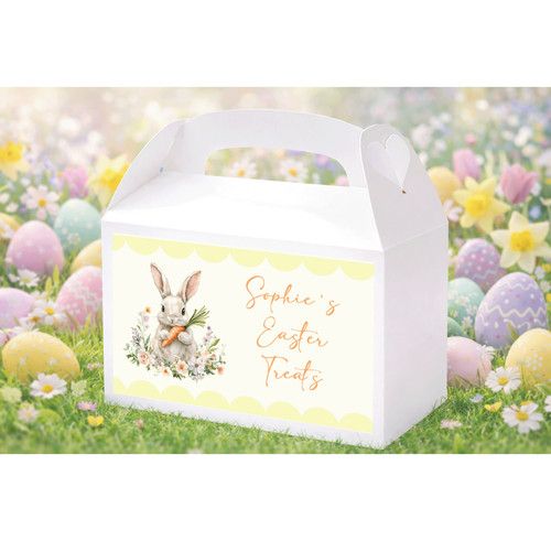 Personalised Easter Treat Box Bunny Gift Box Easter Egg Hunt Favour Box - Yellow