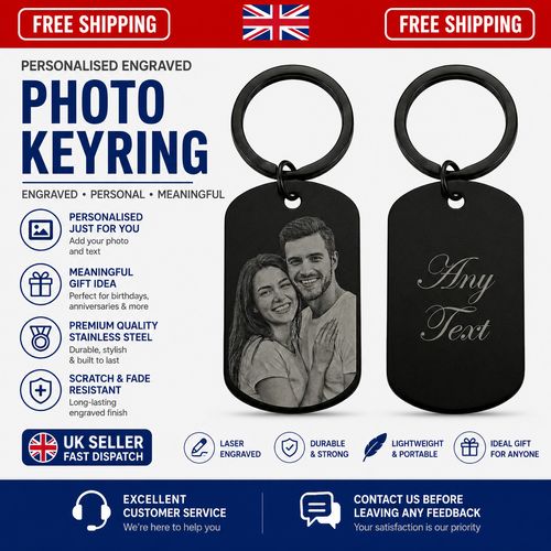 Keychain Personalised Custom Engraved Picture Your Photo Keyring Wedding Gift — image 1
