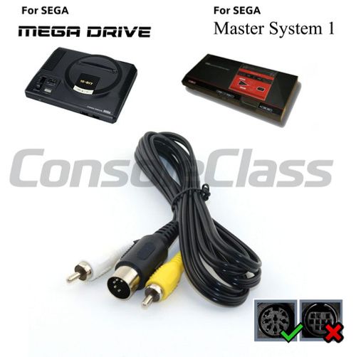 SEGA MEGA DRIVE 1 MASTER SYSTEM TV AV Cable Audio Video RCA Composite Lead Wire