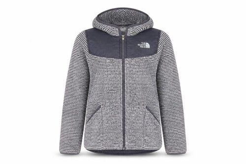 The North Face Girls Basic Jacket Size 14-15 Years Grey Striped Mid-Length Zip
