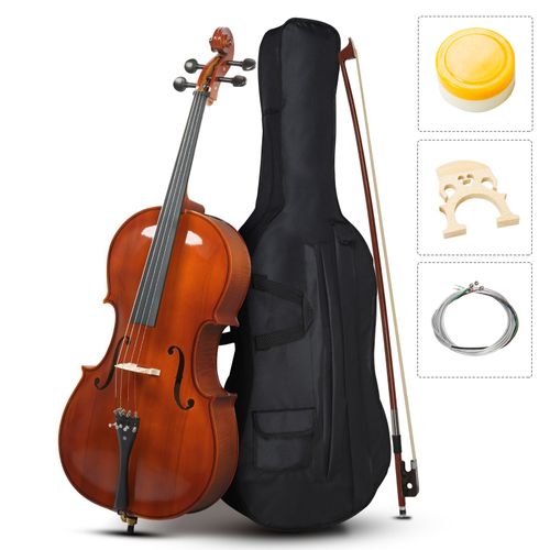 Glarry 4/4 Full Size Ebony Head Cello Tiger pattern w/ Bag Bow Rosin Natural — image 2