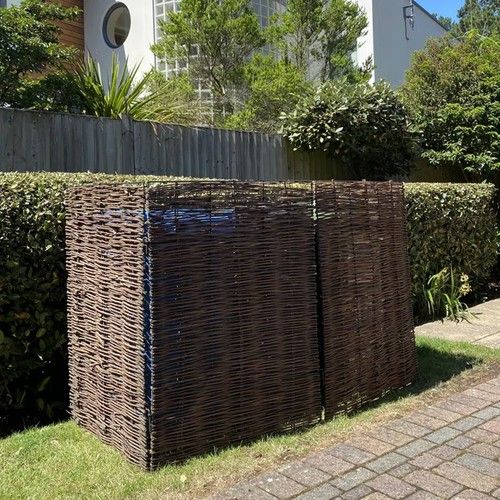 Outdoor Triple Trash Bin Enclosure Rattan Waste Bin Screen Fence Storage Cover