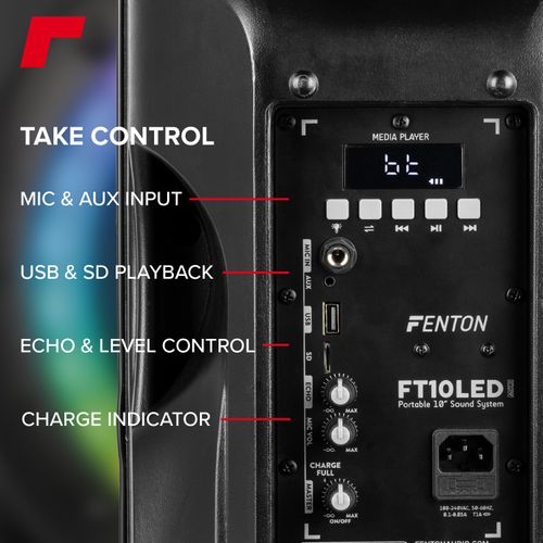 Fenton FT10L MK2 Wireless PA Speaker - Bluetooth Party Speaker with Light — image 7