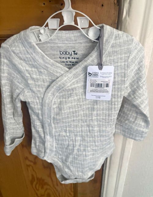 TU Baby Ribbed Cotton Bodysuit One-Piece Long Sleeve 0-3 Months Grey