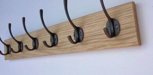 Handmade Solid Oak Coat Rack | Antique Cast Iron Hooks | Rustic Wall Mounted Rai